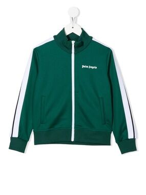 Palm Angels Kids Green Zip-Up Track Jacket with White Stripes